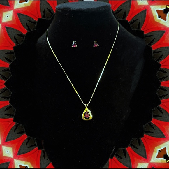 Avon Jewelry - Vintage AVON Teardrop Amethyst Necklace & Earrings